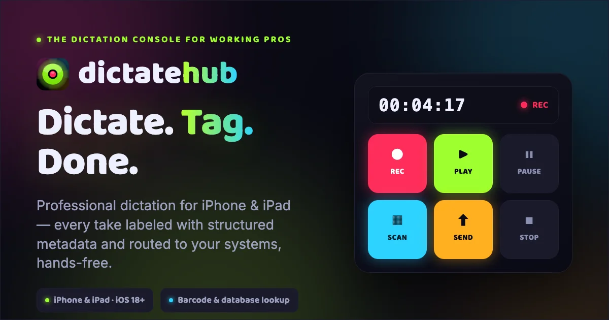 DictateHub professional dictation app for iPhone and iPad